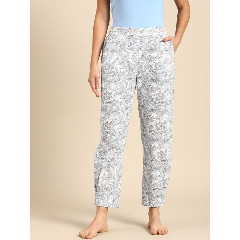 Mystere Paris White Hawaiin Printed Lounge Pants (L)