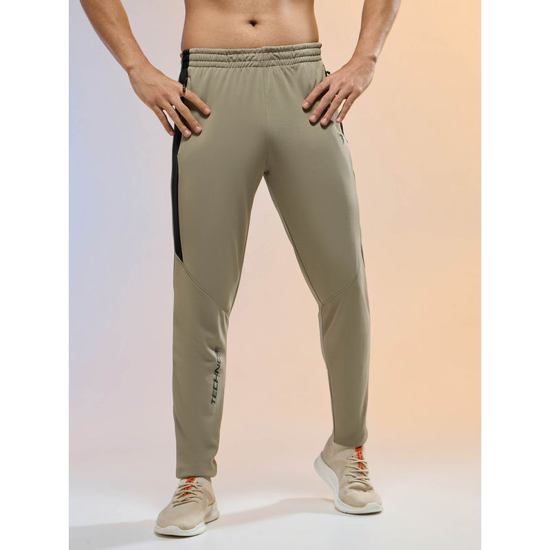Technosport Men Khaki Solid Slim Fit Sports with Techno Dry Trackpant (M)