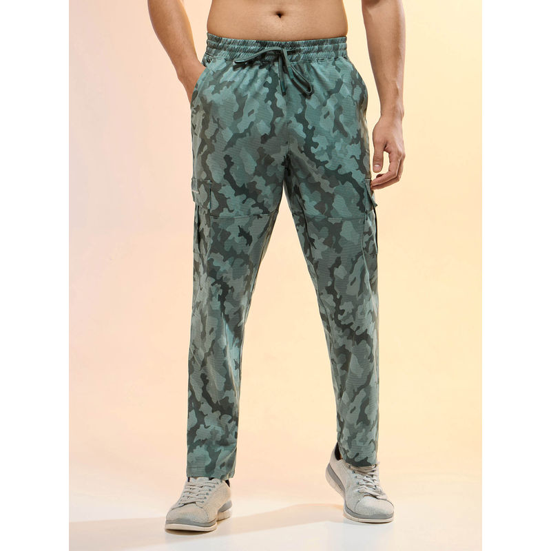 Technosport Men Green Printed Straight Fit Sports Cargo with Ts Lytra Trackpant (M)