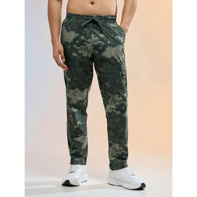 Technosport Men Olive Printed Straight Fit Sports Cargo with Ts Lytra Trackpant (M)