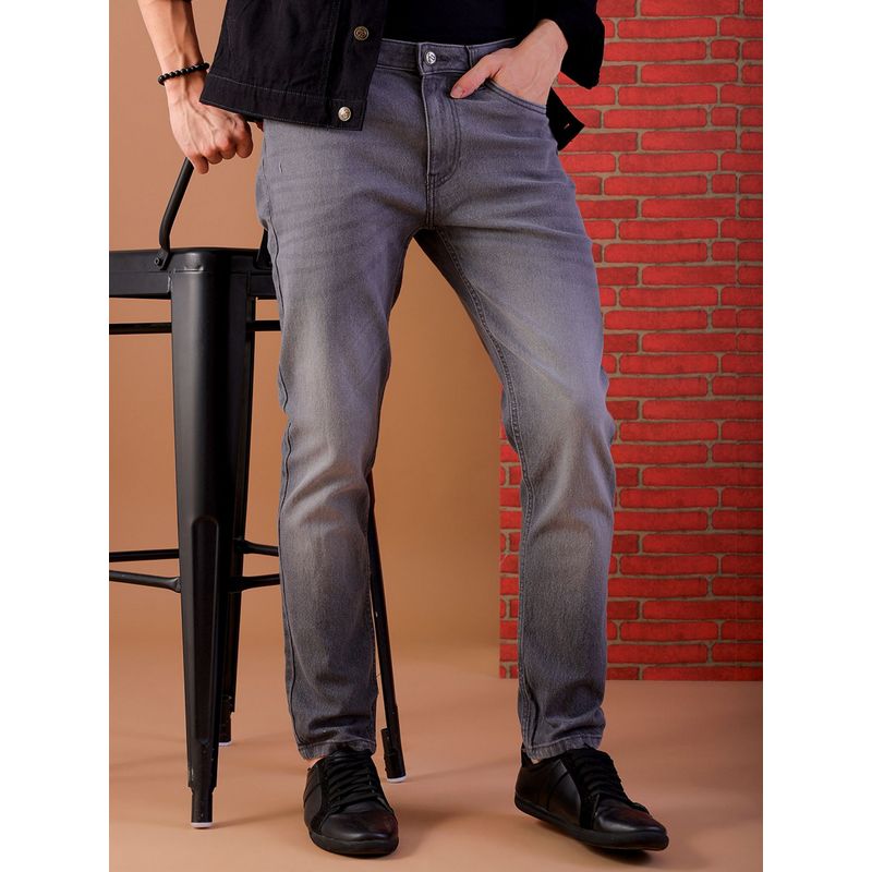 The Indian Garage Co Grey Men's Slim Fit Solid Mid-Rise Jeans (32)
