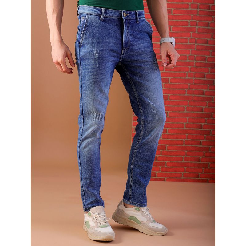 The Indian Garage Co Blue Men's Slim Fit Solid Mid-Rise Stretchable Jeans (34)