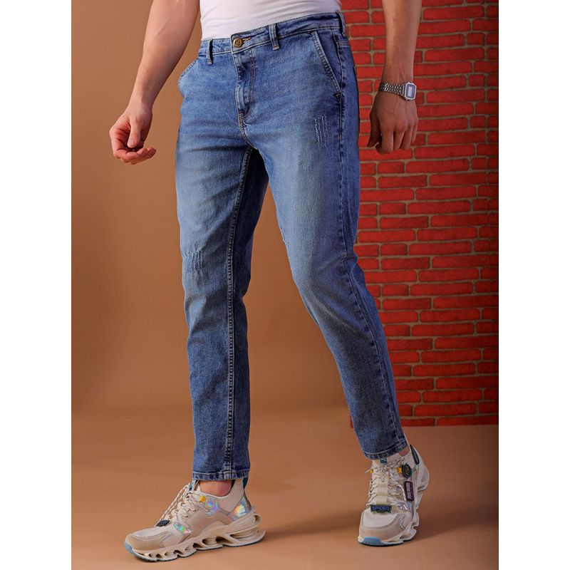 The Indian Garage Co Light Blue Men's Slim Fit Solid Mid-Rise Stretchable Jeans (32)