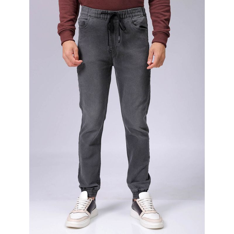 The Indian Garage Co Black Men's Slim Fit Solid Mid-Rise Stretchable Denim Joggers (36)