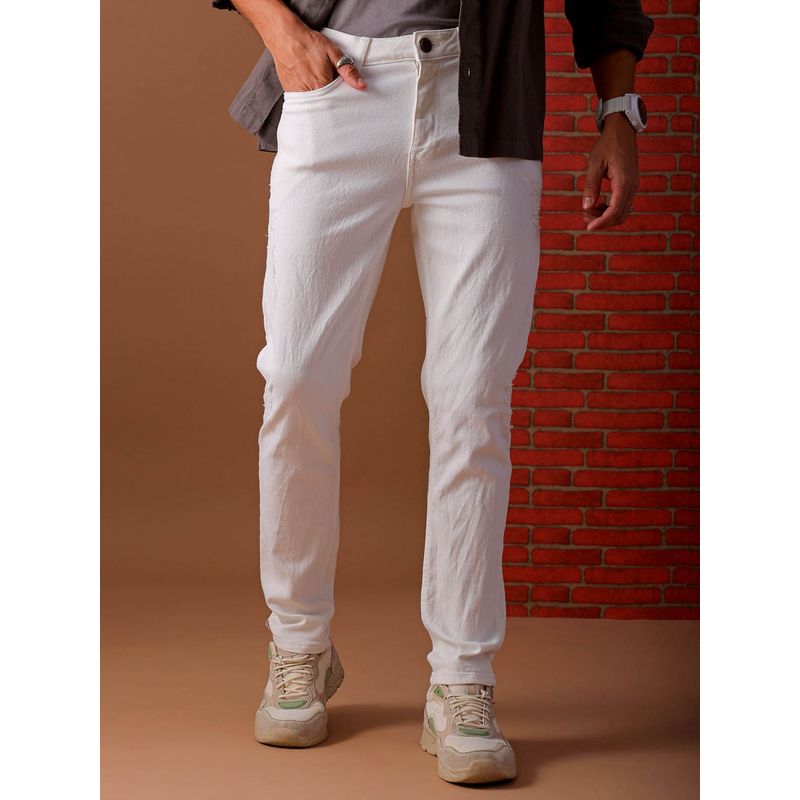 The Indian Garage Co White Men's Slim Fit Solid Mid-Rise Jeans (36)