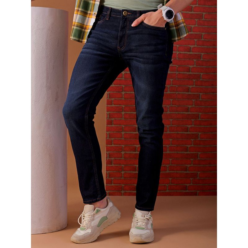 The Indian Garage Co Dark Blue Slim Fit Solid Mid-Rise Jeans (30)