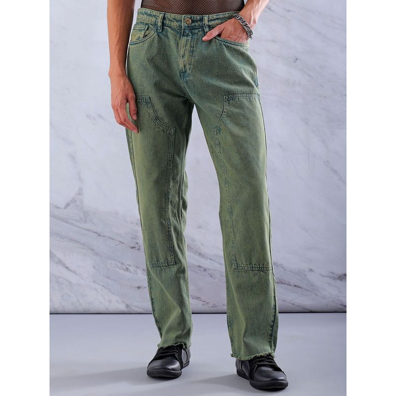 The Indian Garage Co Men's Relaxed Straight Fit Patched Mid-Rise Jeans (32)