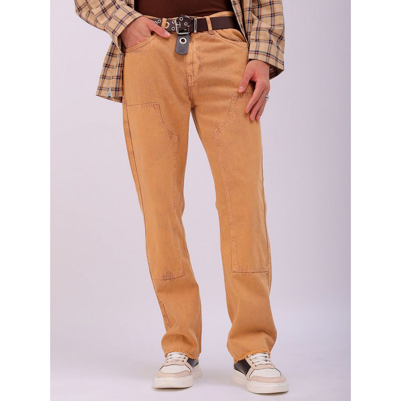 The Indian Garage Co Men's Relaxed Straight Fit Patched Mid-Rise Jeans (28)