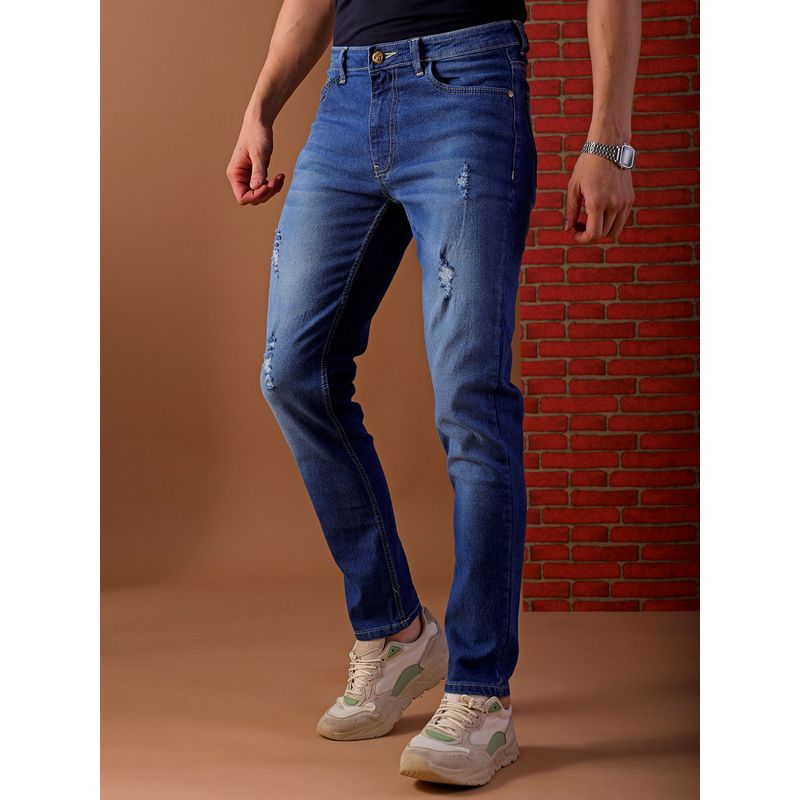 The Indian Garage Co Men's Slim Fit Solid Blue Mid-Rise Jeans (30)