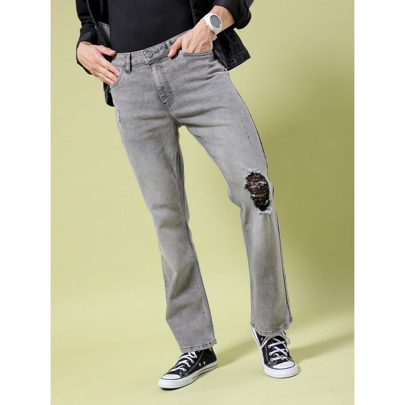 The Indian Garage Co Men's Solid Grey Mid-Rise Stretchable Jeans (32)