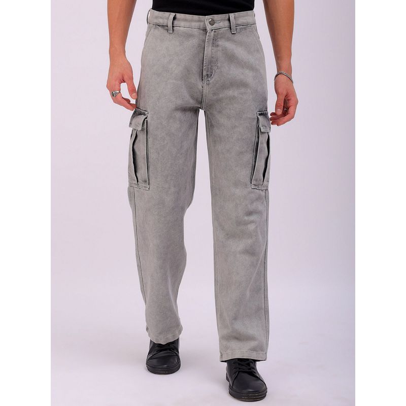 The Indian Garage Co Men's Relaxed Fit Solid Mid-Rise Cargo Denim Jeans (34)