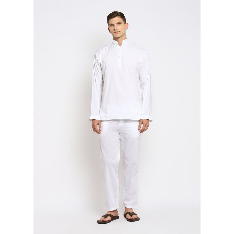 Shopbloom White Long Sleeve Men Night Suit (Set of 2) (3XL)