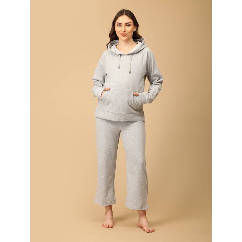 The Mom Store WFH Grey Maternity And Nursing Hoodie & Pyjama (S)