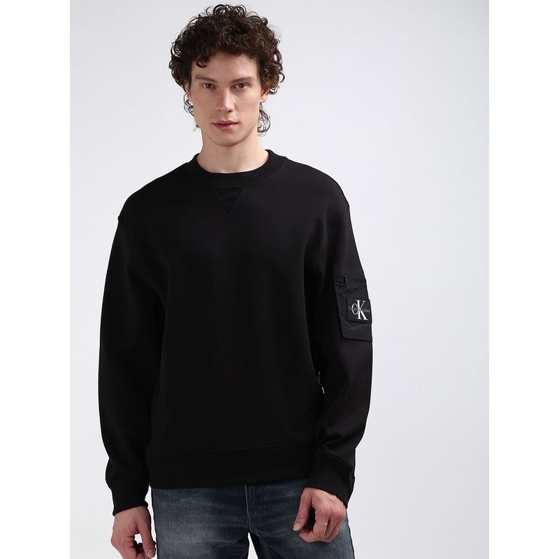 Calvin Klein Black Solid Relaxed Fit Cotton Sweatshirt (S)
