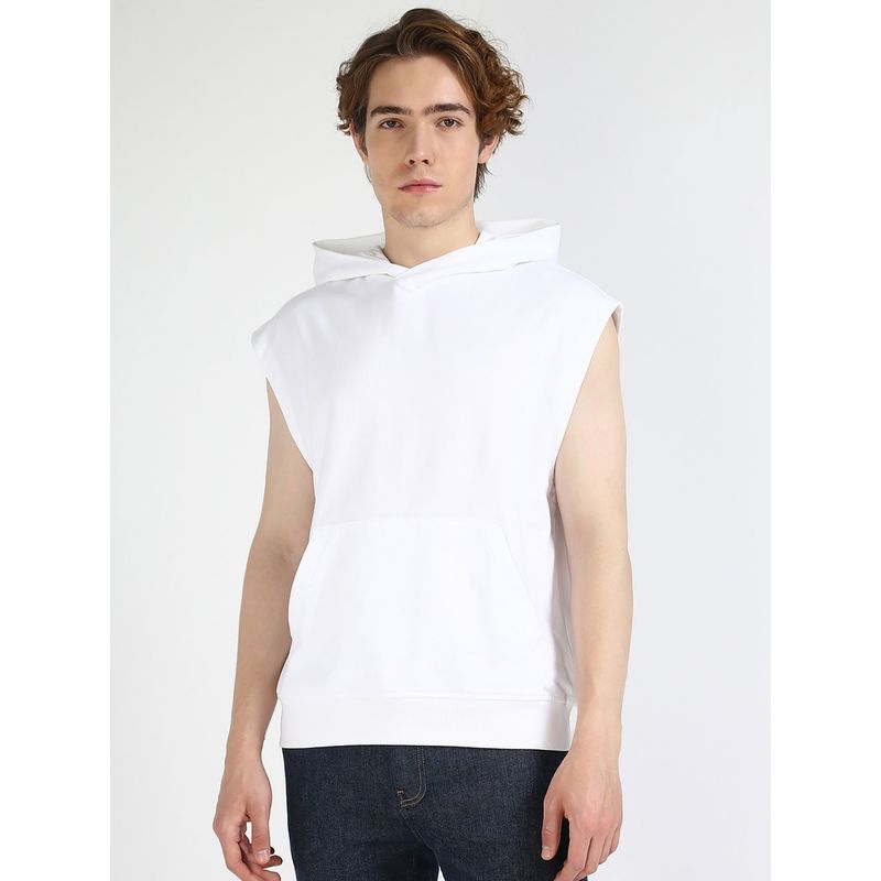 Calvin Klein White Printed Regular Fit Cotton Hoodie (M)