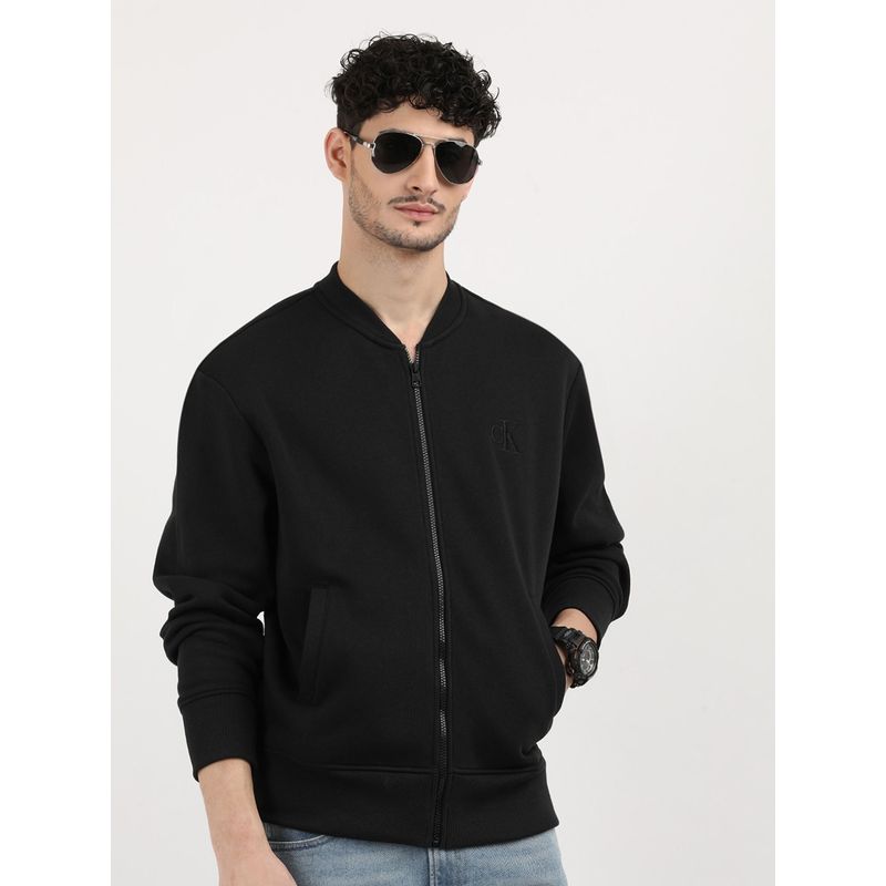 Calvin Klein Black Embroidered Logo Relaxed Fit Cotton Sweatshirt (M)