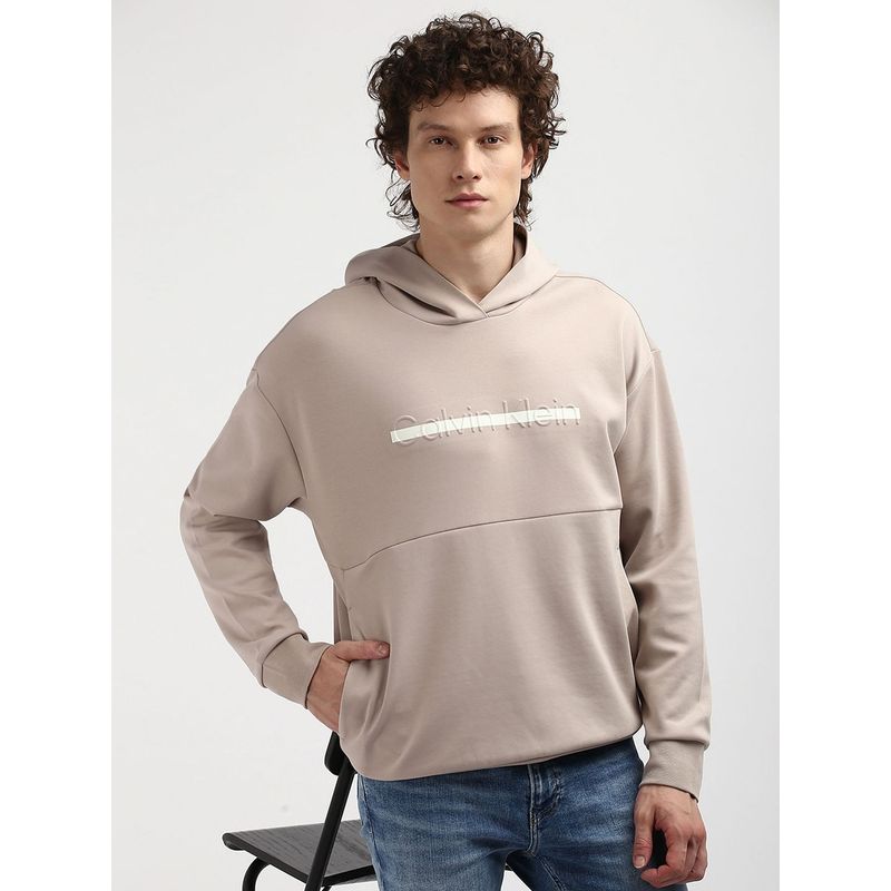 Calvin Klein Beige Logo Relaxed Fit Cotton Hoodie (L)