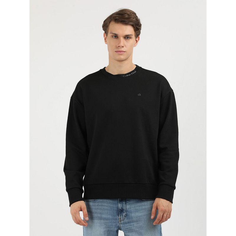 Calvin Klein Black Solid Regular Fit Cotton Sweatshirt (S)