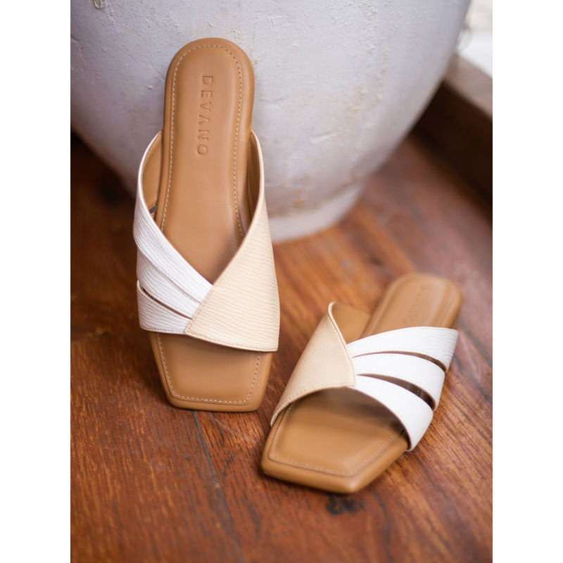 Devano Beige & White Comfort Slip-On Flats (EURO 36)