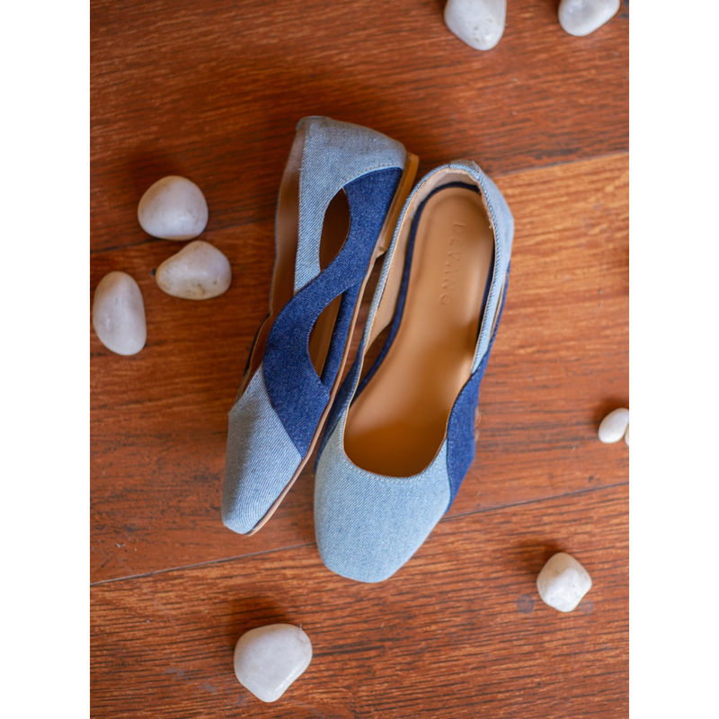 Devano Wave Cut Out Blue Denim Ballerinas (EURO 37)