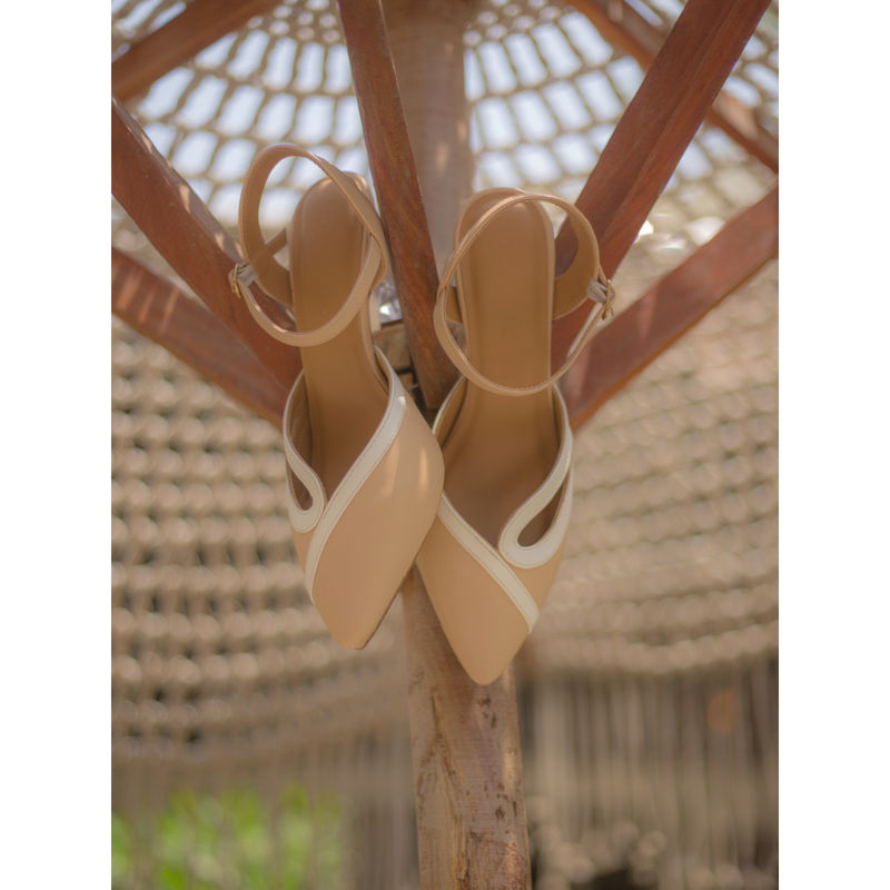Devano Beige Slingback Pointed Toe Heels (EURO 41)