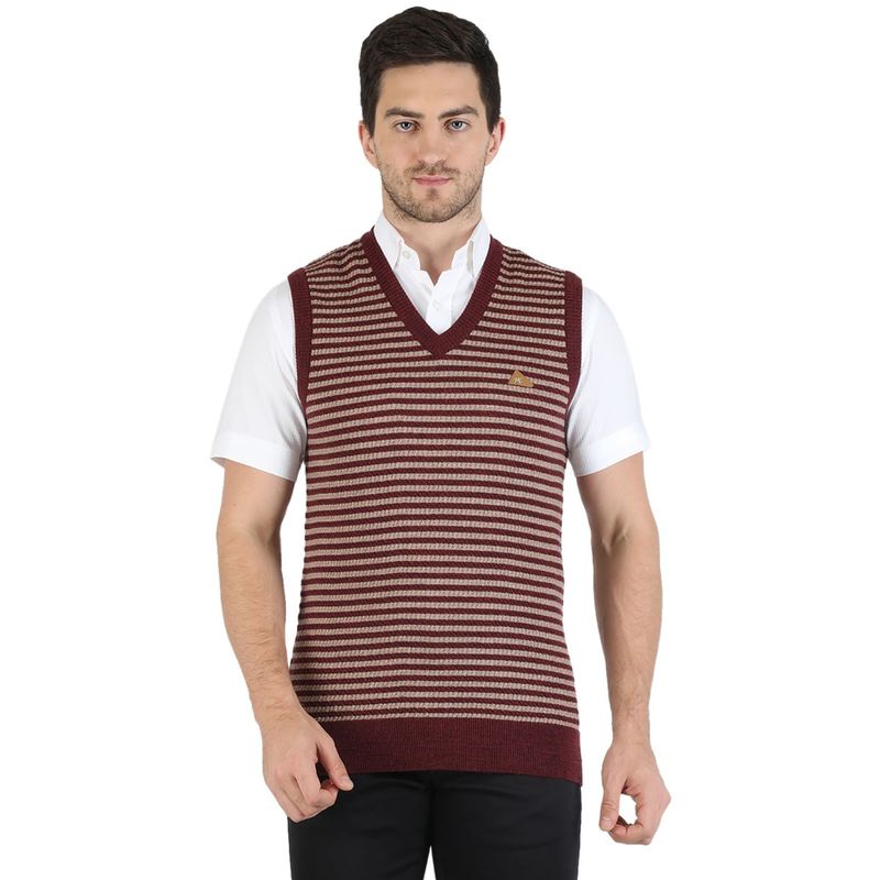 Monte Carlo Men Maroon Pure Wool Sweater (L)