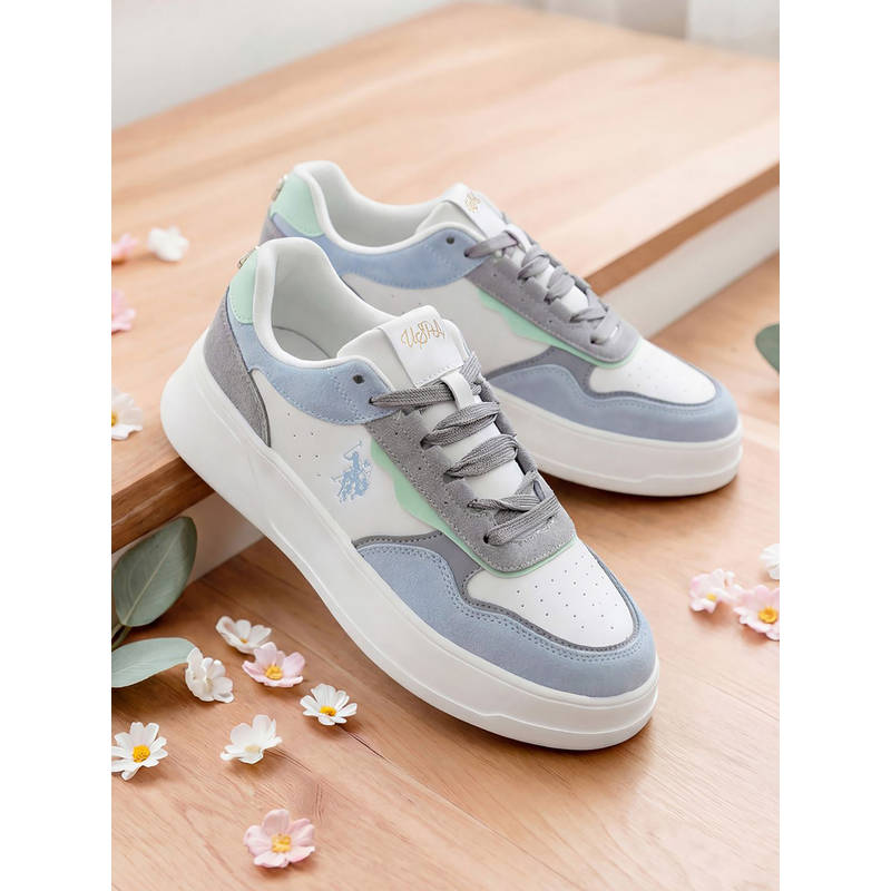 U.S. POLO ASSN. Aluna Off White Colourblocked Sneakers Shoes (UK 7)