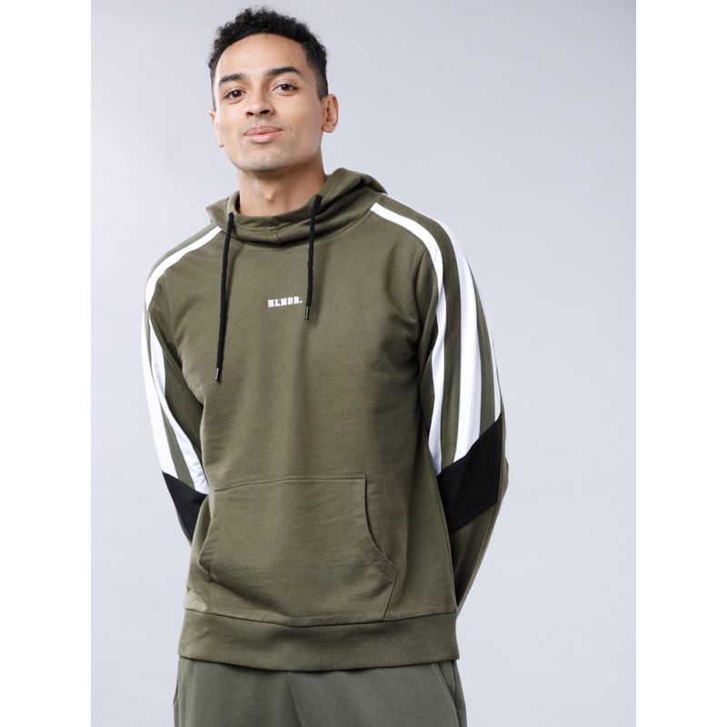 HIGHLANDER Mens Olive Green Solid Hoodie (S)