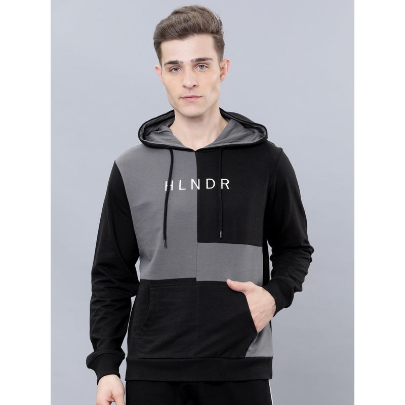 HIGHLANDER Mens Black & Grey Colorblock Hoodie (L)