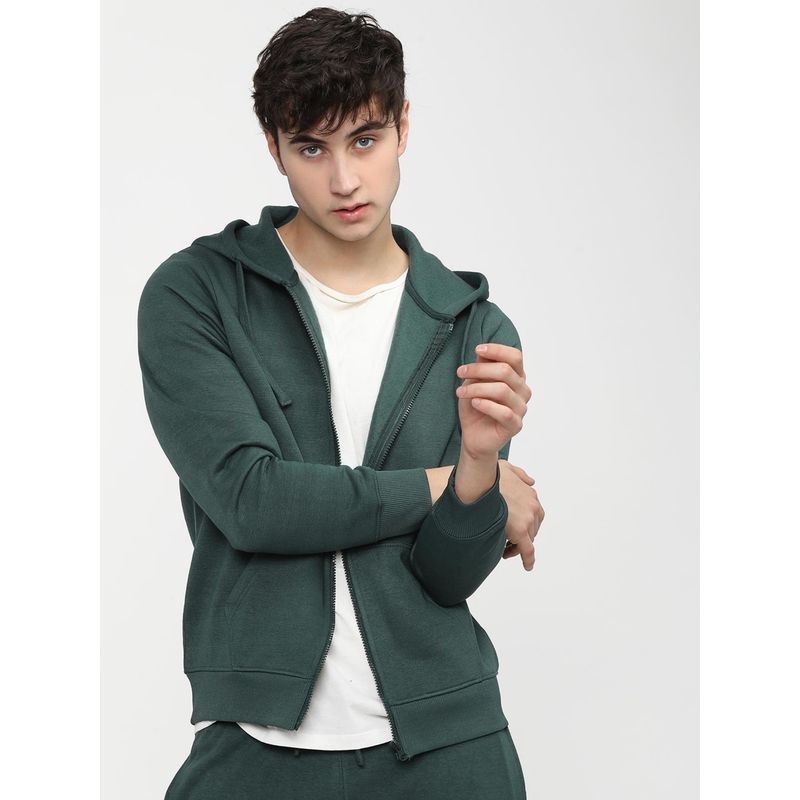 HIGHLANDER Mens Green Solid Hooded Jacket (S)