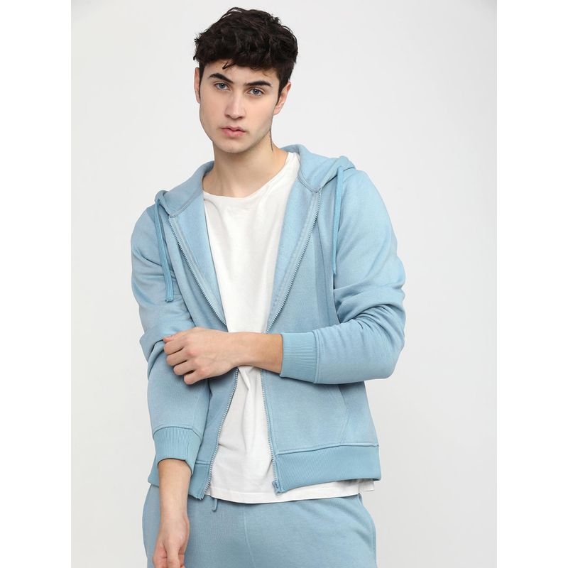 HIGHLANDER Mens Blue Solid Hooded Front Open Jacket (XL)