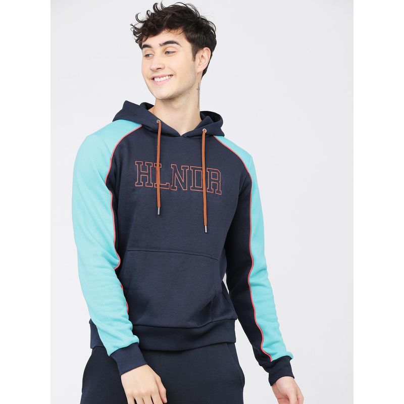 HIGHLANDER Mens Navy Blue Typography Hoodie (L)