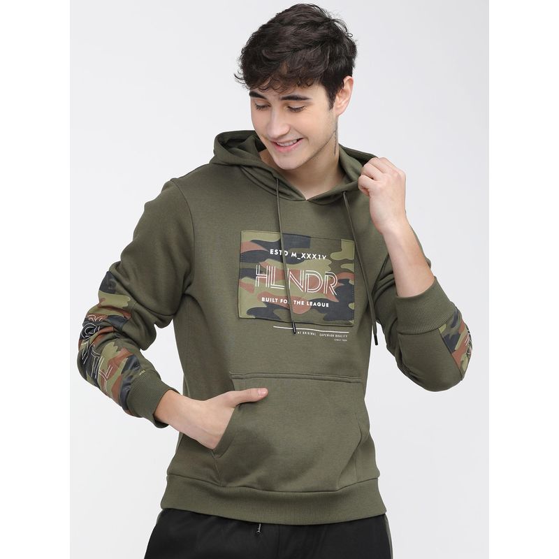 HIGHLANDER Mens Olive Green Camouflage Hoodie (M)