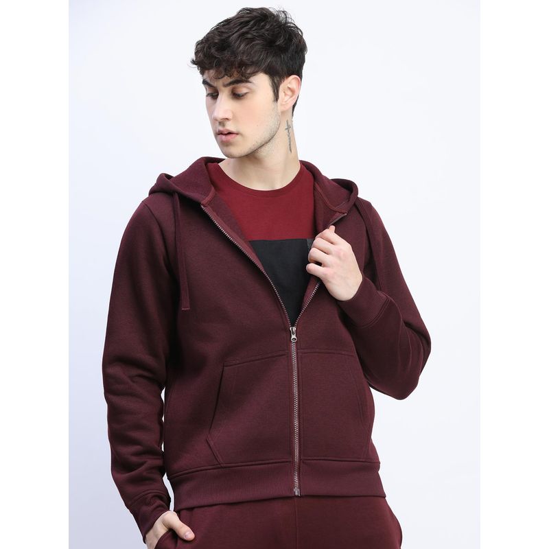 HIGHLANDER Mens Solid Wine Hooded Jacket (M)