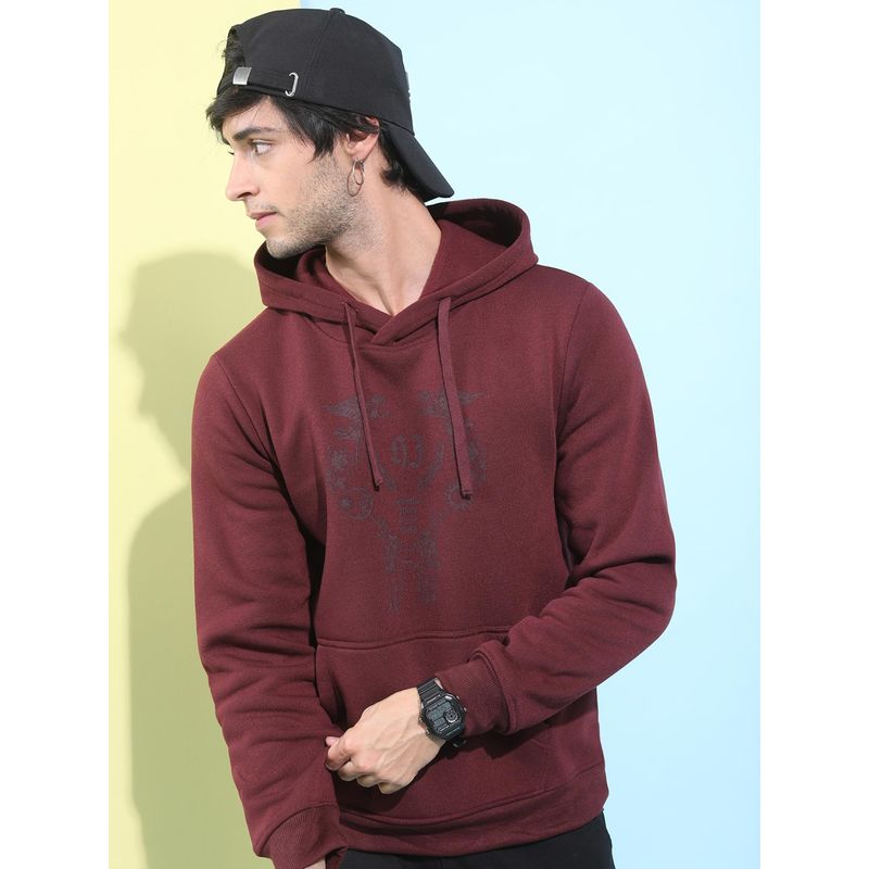 HIGHLANDER Mens Burgundy Graphic Cotton Pullover Hoodie (XL)