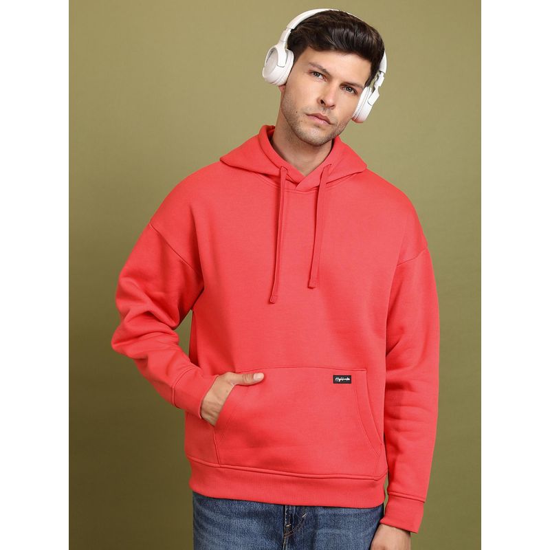 HIGHLANDER Mens Red Drop Shoulder Oversized Hoodie (L)