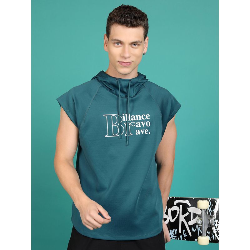 HIGHLANDER Mens Teal Typography Hoodie (M)