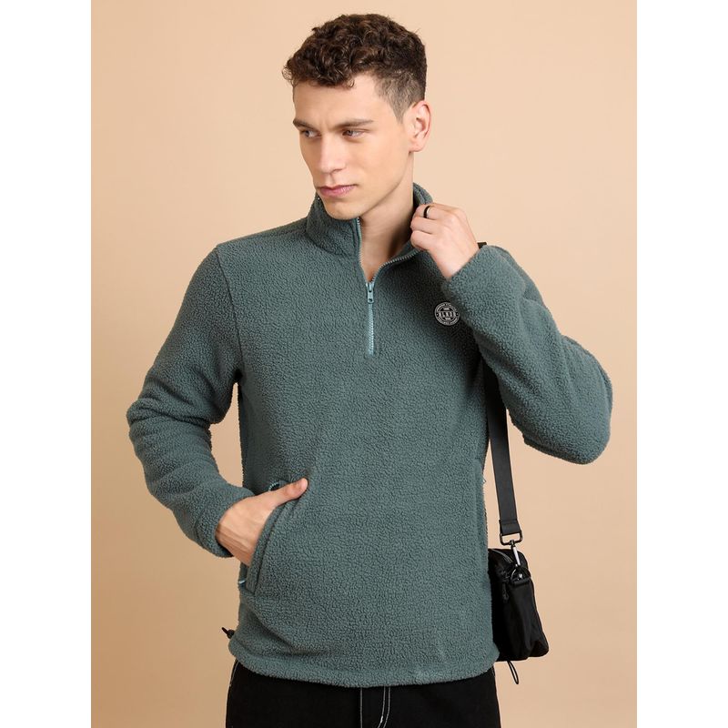 HIGHLANDER Mens Green Solid High Neck Long Sleeves Sweatshirt (L)