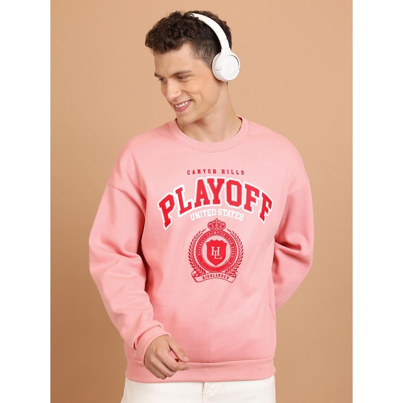 HIGHLANDER Mens Pink Typography Sweatshirt (M)