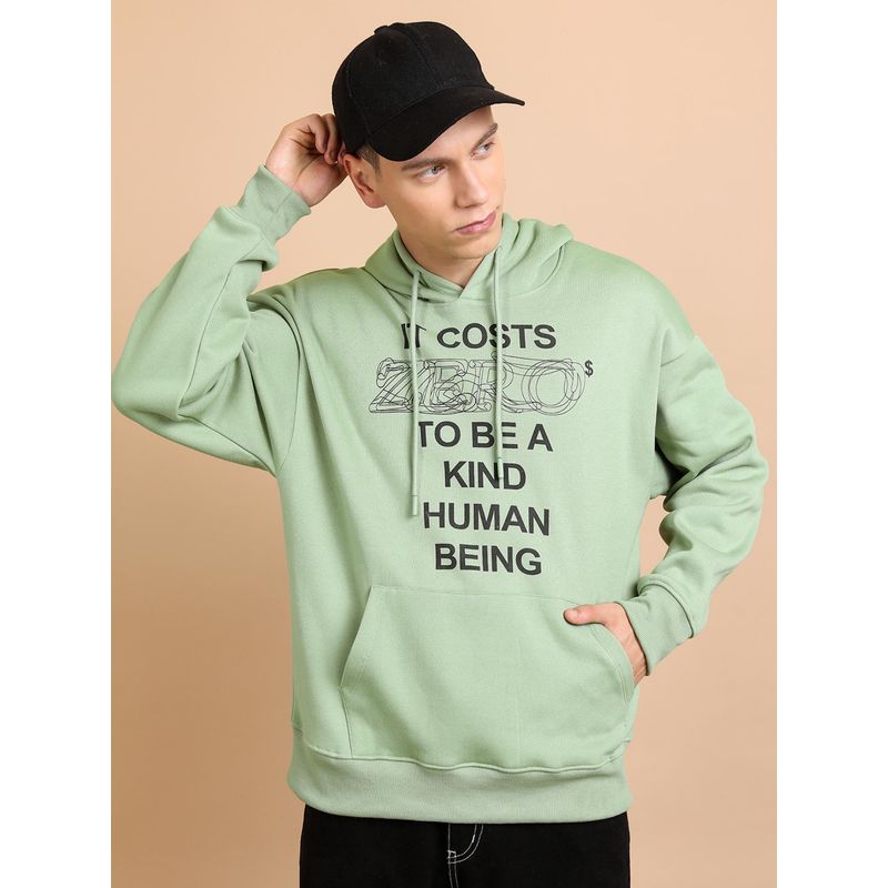 HIGHLANDER Mens Green Typography Oversized Drop Shoulder Sleeves Hoodie (M)