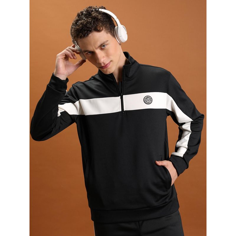 HIGHLANDER Mens Black Colorblock Fit Full Zip High Neck Sweatshirt (S)