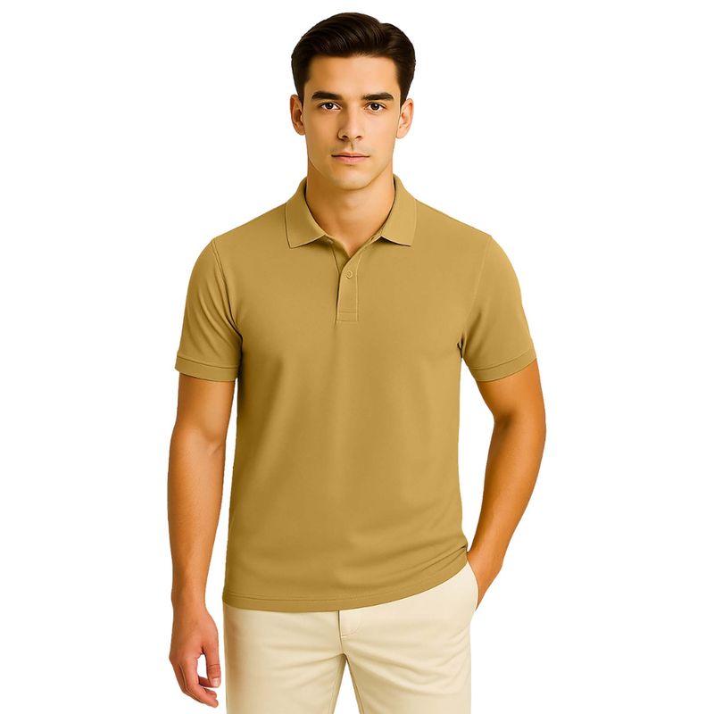Nobero Men Mustard Yellow Cotton Solid Polo T-Shirt (S)