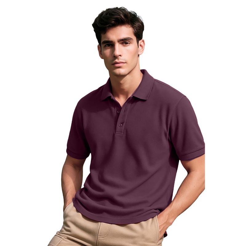 Nobero Men Burgundy Cotton Solid Polo T-Shirt (L)