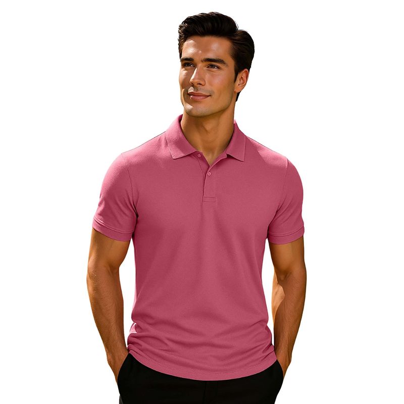 Nobero Men Pink Cotton Solid Polo T-Shirt (S)