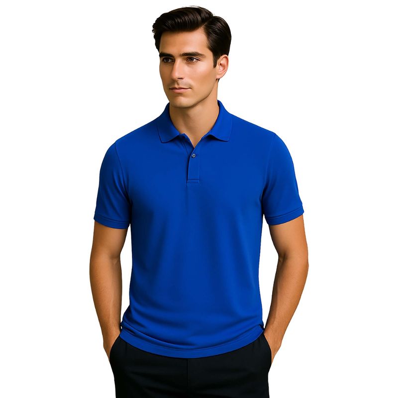 Nobero Men Blue Cotton Solid Polo T-Shirt (S)