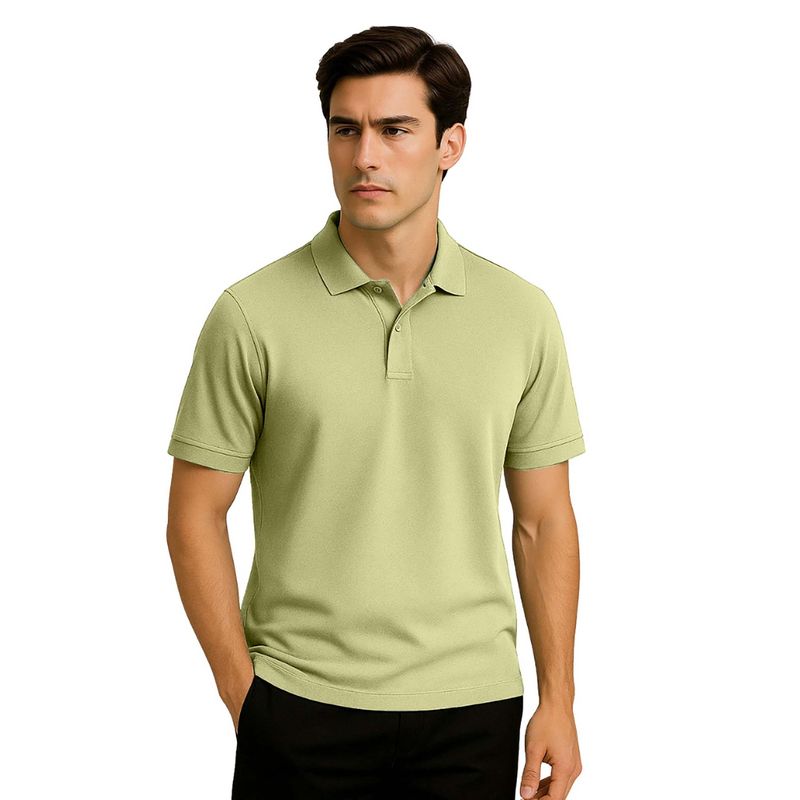 Nobero Men Light Green Cotton Solid Polo T-Shirt (L)