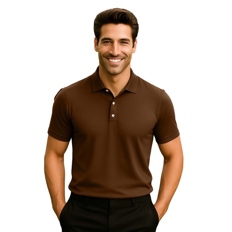 Nobero Men Brown Cotton Solid Polo T-Shirt (M)