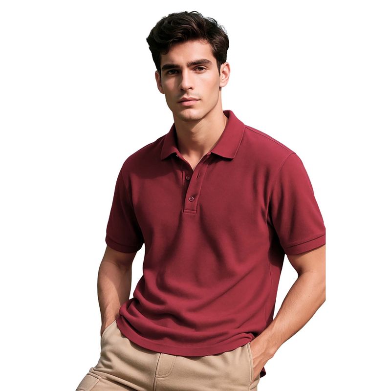 Nobero Men Maroon Cotton Solid Polo T-Shirt (S)