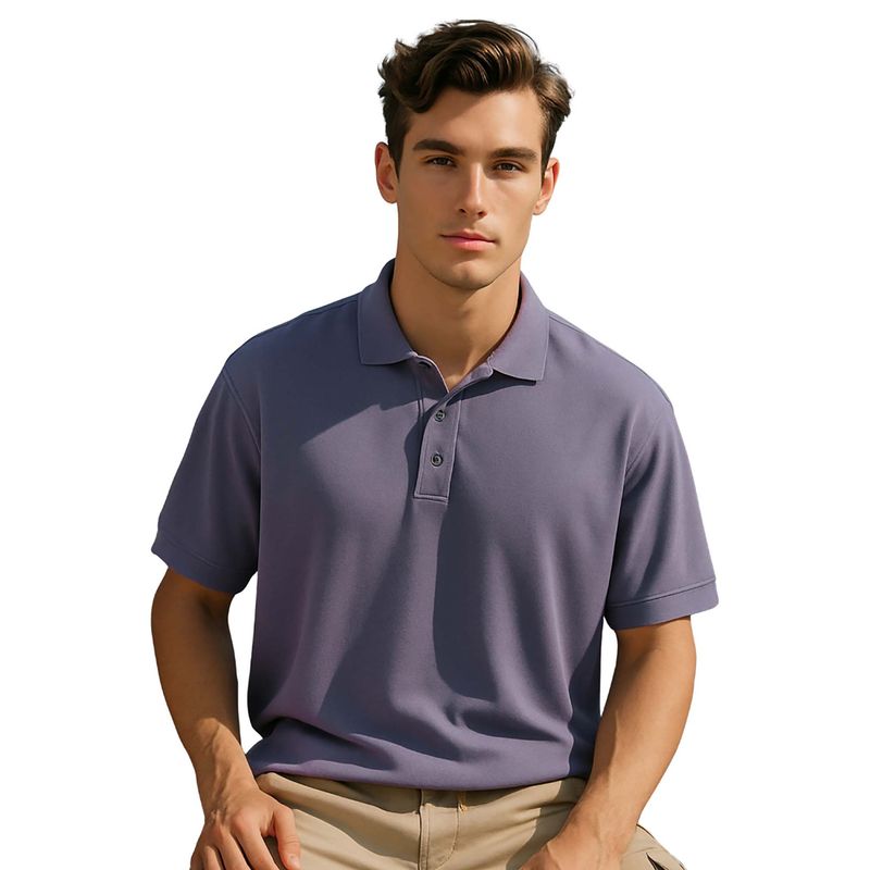 Nobero Men Light Purple Cotton Solid Polo T-Shirt (M)