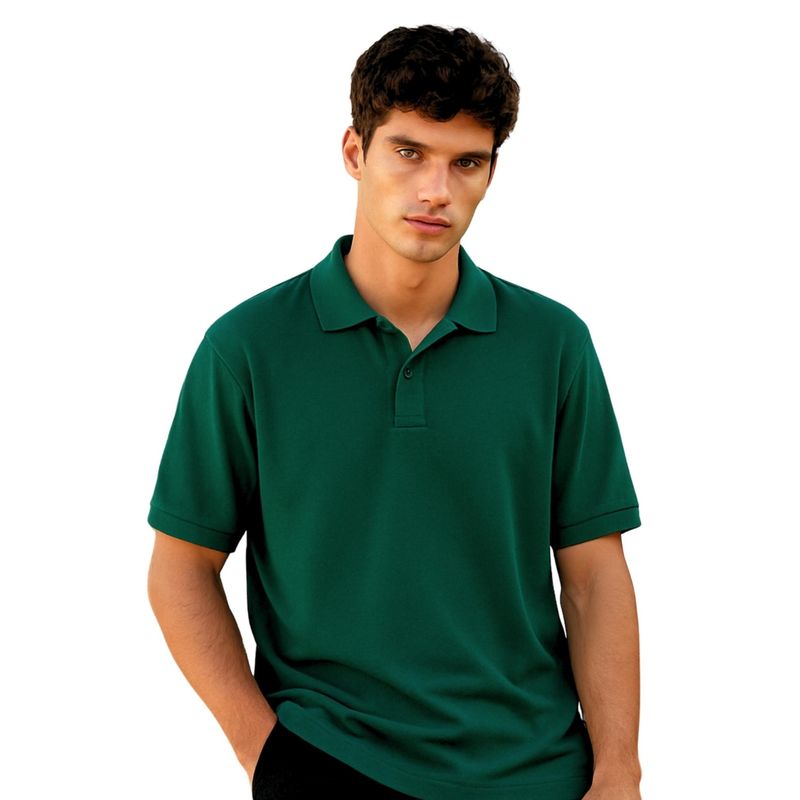 Nobero Men Green Cotton Solid Polo T-Shirt (S)